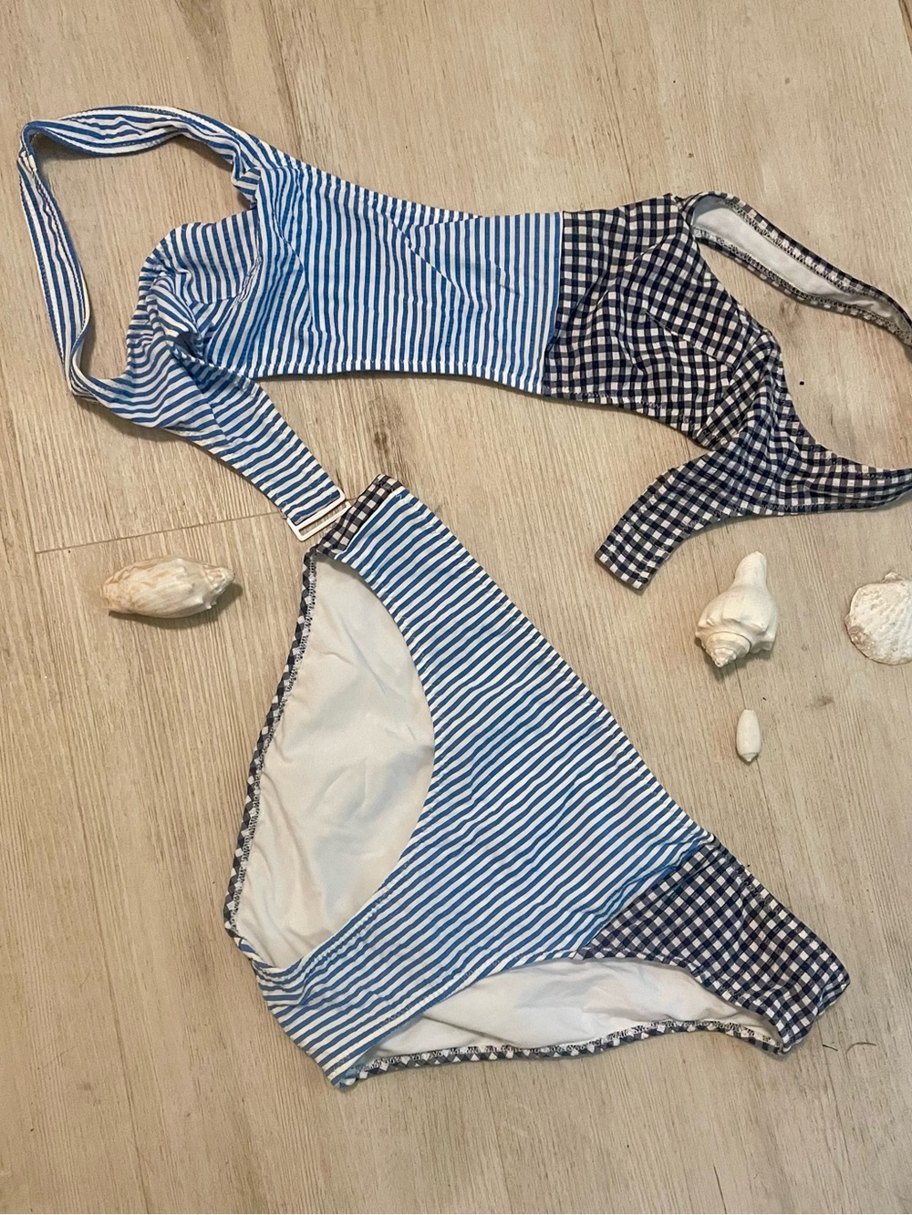 aerie Blue and White Mixed Stripe Gingham Bikini